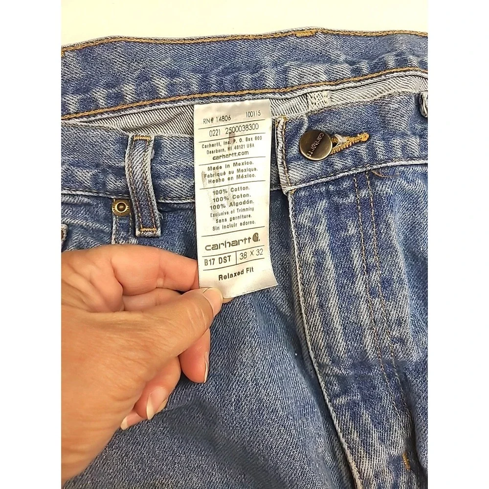 Mens Carhartt Jeans 38x32 Relaxed Fit High Rise Blue Bootcut